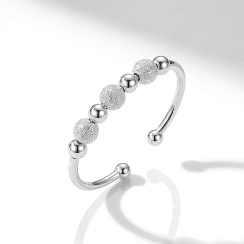 VÉYNOMA Nivia Ring: Offener 925er Silberring rhodiniert mit beweglichen Perlen (matt & glänzend) als Fidget-Funktion gegen Stress.